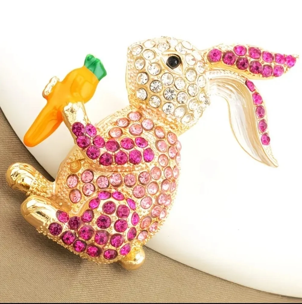 New! Bunny Brooch – Gold Tone with Colorful Faux Stones